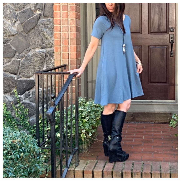 ✨LAST ONE✨Ash blue side pocket swing dress - Picture 6 of 7